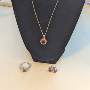 Ruby and sterling silver jewelry set